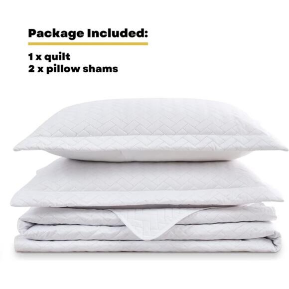 White Quilt Set Queen Size, Lightweight Bedspread Ultrasonic - Picture 6 of 8